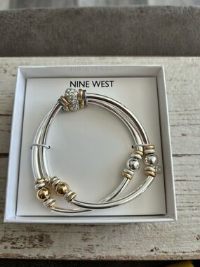 Nine West Two-Tone Silver and Gold Bangle Bracelet Set